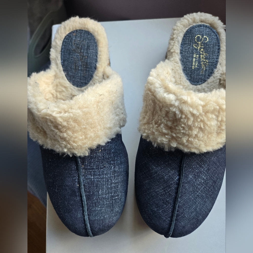 SEYCHELLES Cozy Denim and Cream Fur Clogs - Picture 2 of 4